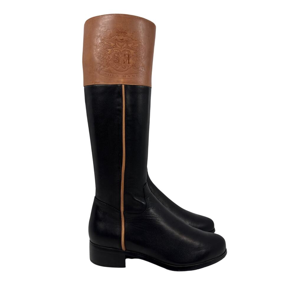 SoleMani Slim Calf Riding Boots Womens 6.5 Chasity Black Banana Bread Leather‎
